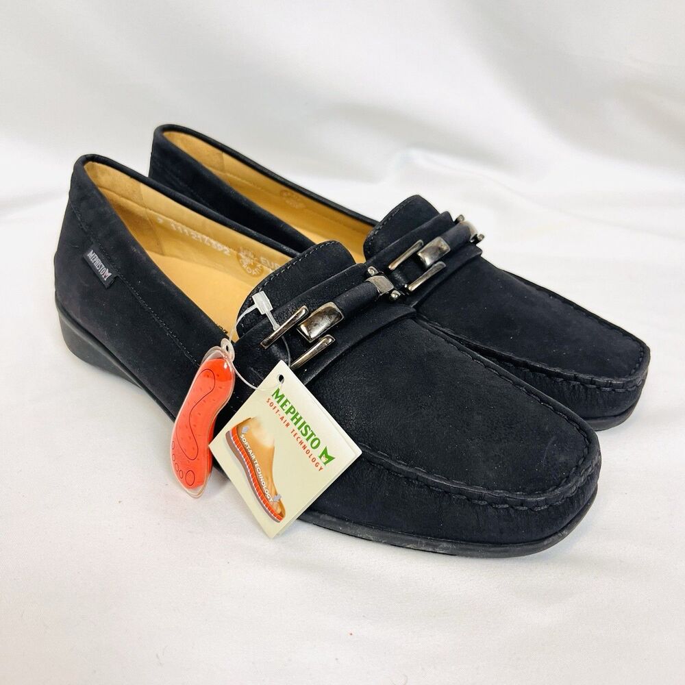 Mephisto Black Leather Loafers Soft Air Comfort Shoes Women US 9 EU 40.5